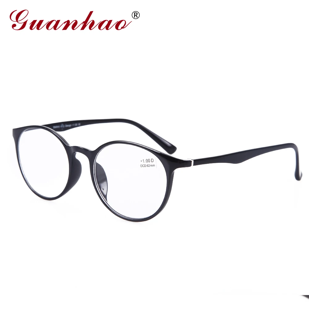 GuanHao большие круглые мужские и женские прозрачные очки прозрачные ультралегкие TR90 оправа для очков ацетатные дужки очки для чтения 1,5 - Цвет оправы: Черный
