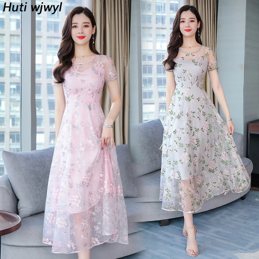 

2019 Vintage Floral Mesh Beach Sexy Midi Dresses Summer 3XL Plus Size Print Boho Sundress Women Elegant Bodycon Party Vestidos