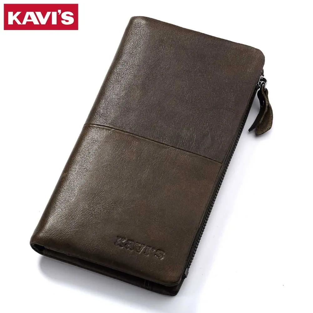 

KAVIS Luxury Brand Of Genuine Leather Wallet Men Oil Wax High-Capacity Multi-Card Bit Long Coin Purse Male Clutch Walet Perse