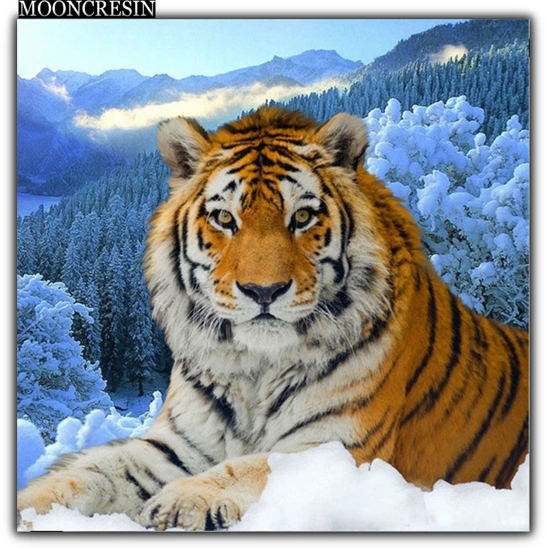

Diy Diamond Painting Cross Stitch Tiger Squats In The Snow Needlework 3D Diamond Embroidery Full Round Mosaic Decoration Resin