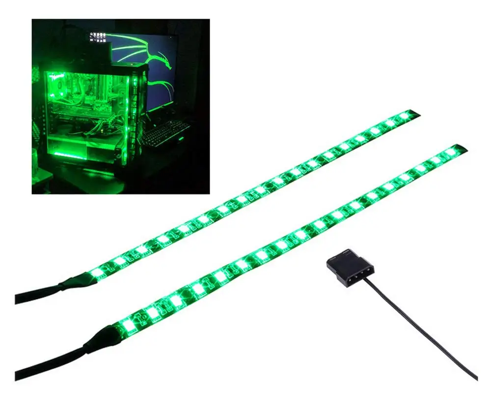 Светодиодный светильник полоса компьютерный светильник ing белый, магнитный, разъем Molex, 2 шт Светодиодная лента для ПК чехол светильник ing Kit(30 см, 18 светодиодный s) ST110 - Испускаемый цвет: GREEN KIT