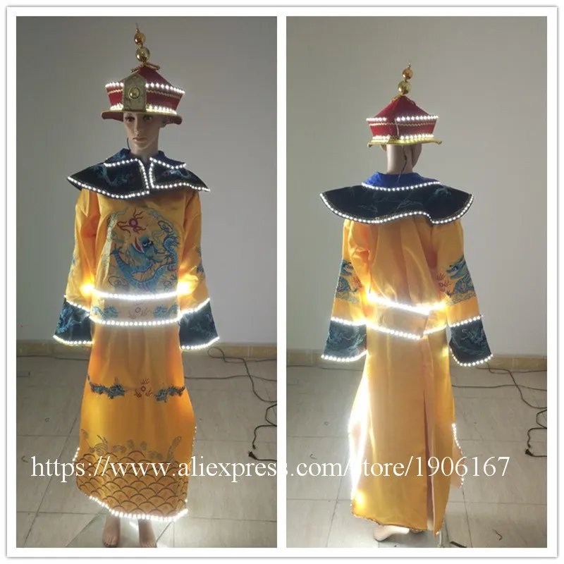 Led Golden Hot Folk Dance Chinese Man Han Clothing Emperor Prince Show Cosplay Suit Costume Minister Traditional Ancient Dress02