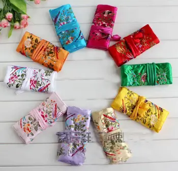 

Wholesale 20*28cm 25pc Chinese Vintage Embroidere Silk Jewelry Rolls Pouch Gift Bag Purse