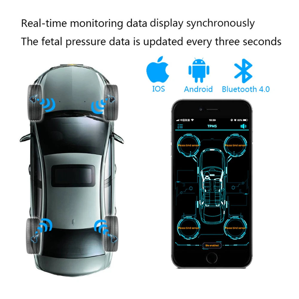 V11B сигнализация давления в шинах Система мониторинга Bluetooth TPMS тестер Android IOS подходит 4 шт. внешние датчики для большинства автомобилей