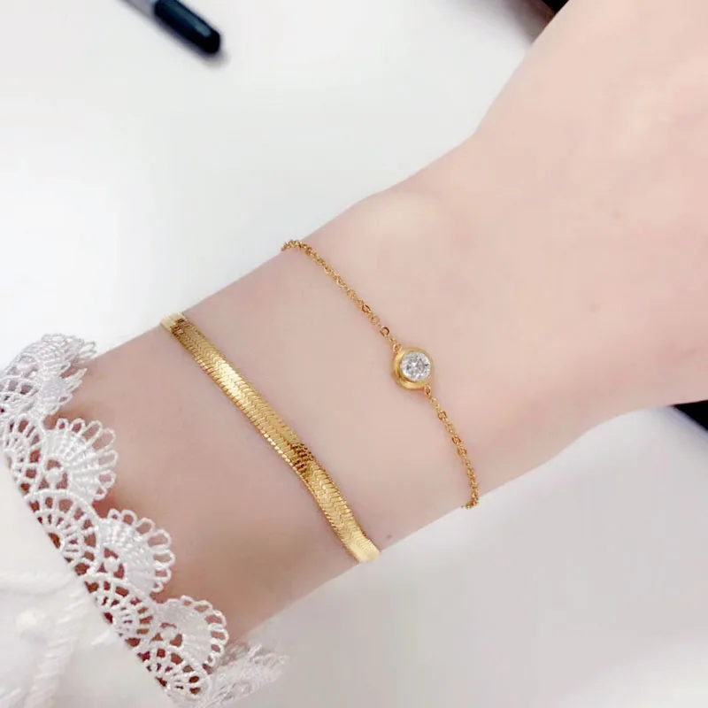 

YUN RUO Simple Snake Chain Bracelet Woman Birthday Gift Rose Gold Color Fashion Titainum Steel Jewelry Never Fade Drop Shipping