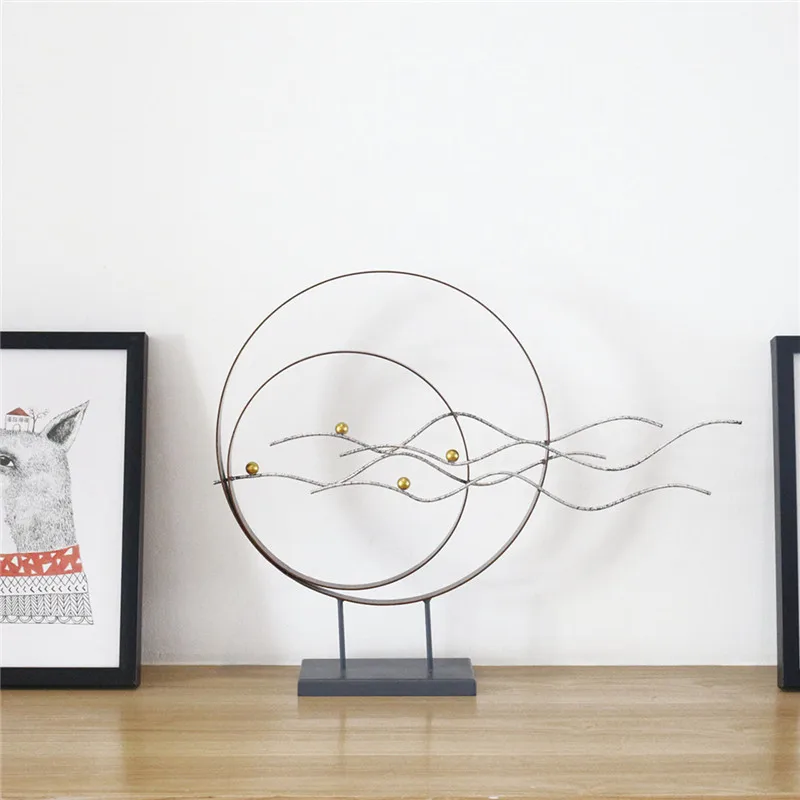 50-58cm Tomfeel Maple Leaf Ornament Iron Sculpture Abstract Modern Sculpture Iron Circle Home Decor Modern Concise Artwork R2085