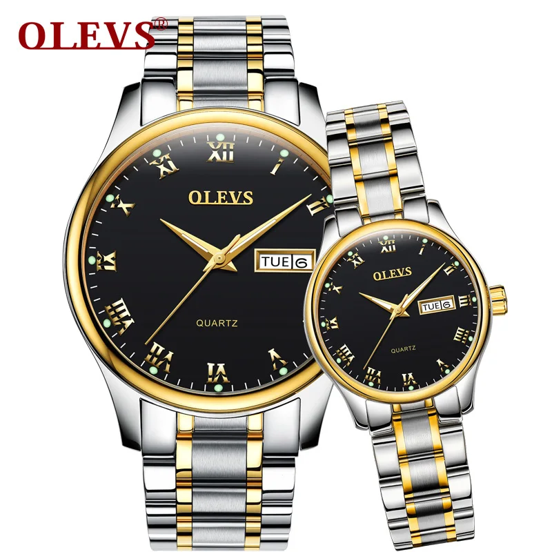 

OLEVS Simple Lovers Couple Watches Top Brand Gold Color Dial Women Men Waterproof Wristwatch Romantic Clock Watch Christmas Gift