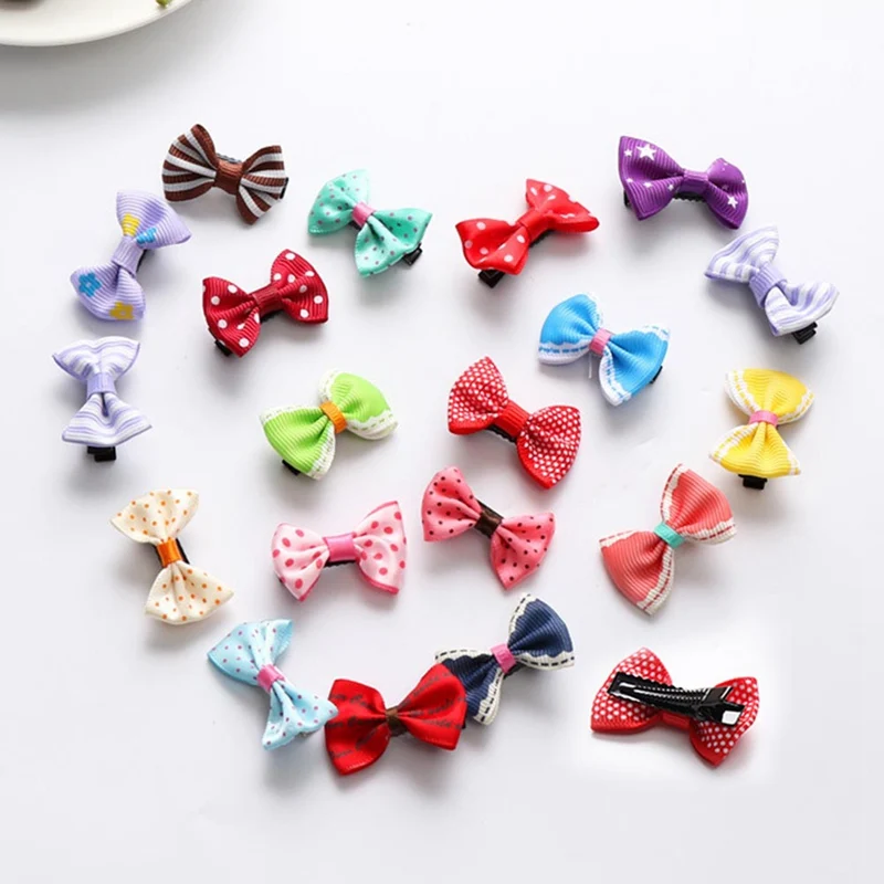 50pcs/Lot Sweet Candy Color Bow Hairpin Dots Flower Printed Ribbon BB Hair Clips for Baby Girls Kids Hair Accessories