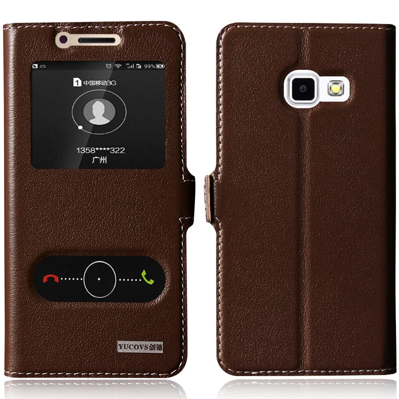 

Cover Case For Samsung Galaxy A5 2017 A5200 A520F Top Natural Genuine Leather Magnetic Flip Stand Mobile Phone Bag + Free Gift