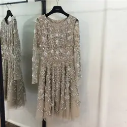 День Святого Валентина Для женщин Марка дизайн Vestidos Элегантные вечерние Повседневное Винтаж абрикос с длинным рукавом платье