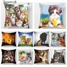 Fuwatacchi 3D Cat lovely Cat Print Decor Cushion Cover Animal Cartoon Cat Pillowcase Sofa Chair Home Decor throw pillows Cover cartoon comestics print cushion cover