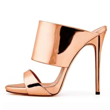 Fashion Summer Gold Mirror Leather Peep Toe Shoes Vintage High Thin Heels Sandals Casual Cut Outs Mules Woman Big Size 42 original intention super sexy women sandals thigh high cut outs open toe thin heels sandals gold shoes woman plus us size 4 15