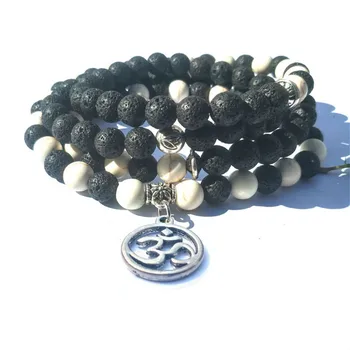 

Brand High Quality Bracelets For Men Women 108 Mala Ohm Yoga Bracelet Or Necklace Amazonite White Pine Energy Bracelet Jewelry