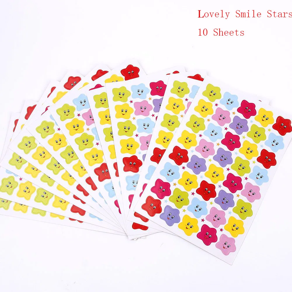 

10 Sheets/set Kawaii Colorful Star Reward Smiley Face Stickers Funny Cute Emoji Stickers for Kids Notebook Stationery Gift