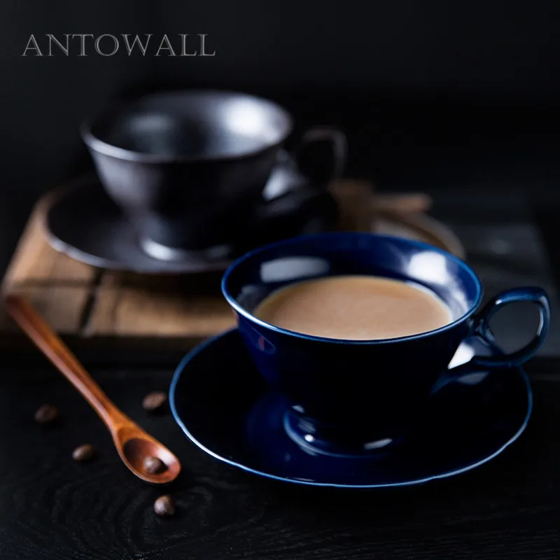 

ANTOWALL Japanese style ceramic retro coffee cup and saucer set afternoon tea breakfast milk cup household