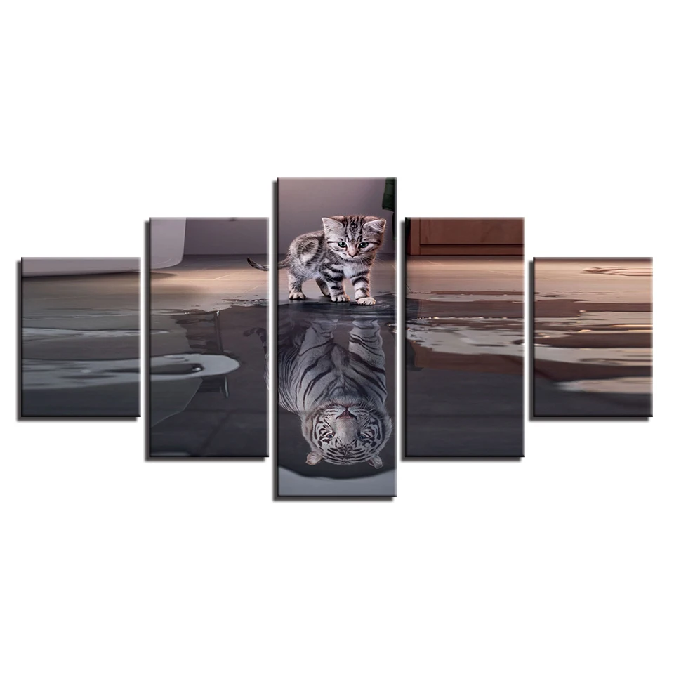 Canvas Wall Art Pictures Home Decor For Living Room Framework 5 Pieces Cats Tigers Paintings Modular HD Prints Animals Posters