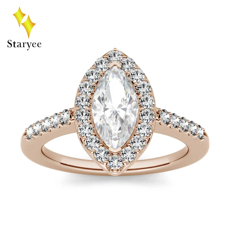 

Genuine 18K 750 Rose Gold 1ct 10*5mm Marquise Cut Test Positive Lab Grown Moissanite Diamond Engagement Ring For Women