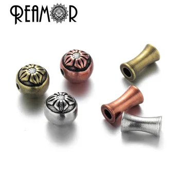 

REAMOR 5pcs Silver Plated Buddha flower Copper Bead Round & Tube Bead Set for DIY Beaded Bracelet Jewelry Making Accessories