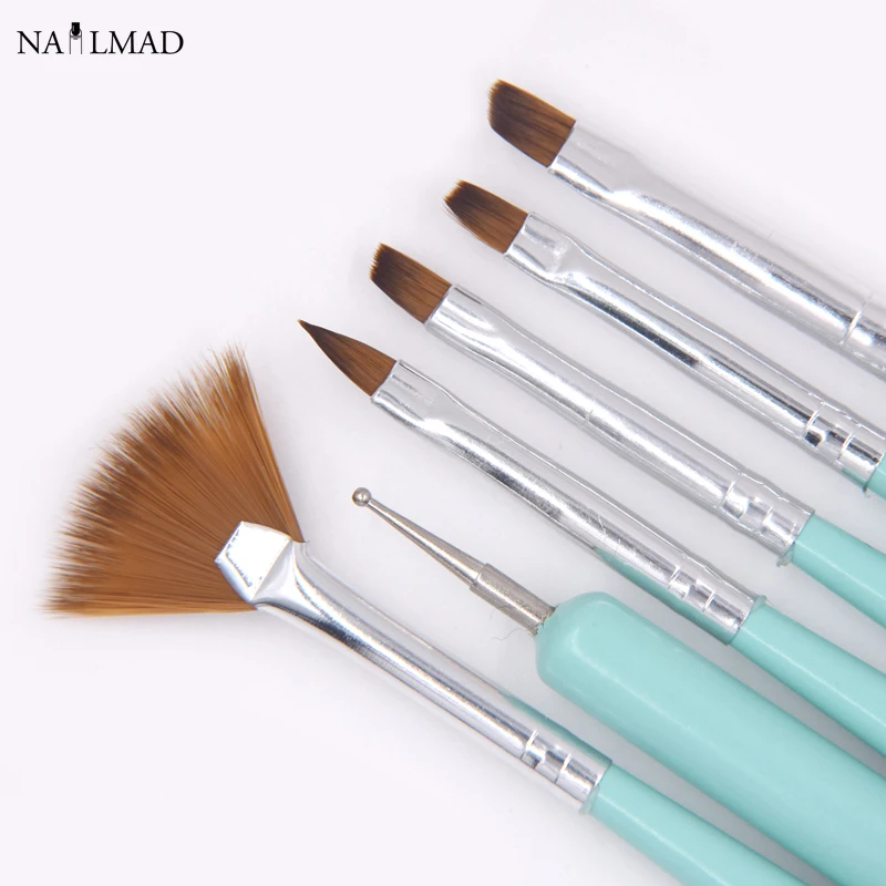 

6pcs/set Acrylic Nail Brushes Marble Dotting Pen UV Gel Nail Brush Set Gradient Fan Brush Professional Tools