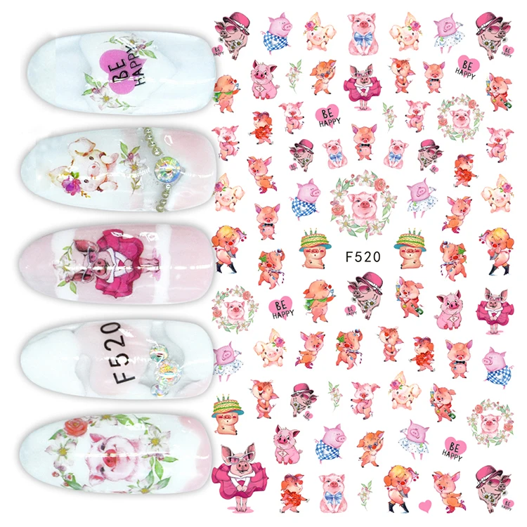 

1pcs Piggy Nail Art Sticker Nail Tips Decal Back Glue Adhesive Sticker Manicure Sticker Tips Cartoon Pig
