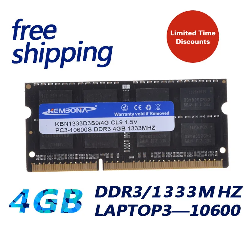 Prix KEMBONA marque nouvel ordinateur portable portable ddr3 4 gb pc10600 1333 mhz ddr mémoire ram 204pin, livraison gratuite