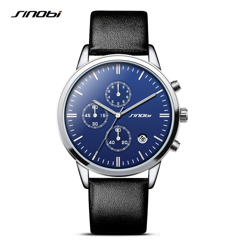 

SINOBI Fashion Watch Men Wrist Watches Sports Multifunction Chronograph Leather Watchband Luxury Brand Males Geneva Quartz Clock
