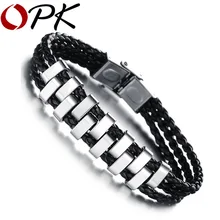 ОПК ювелирные изделия Уникальные Дизайнерские 316L Нержавеющая сталь Для мужчин подарок черный PU кожа вязаный браслет pulseira masculina couro, 844