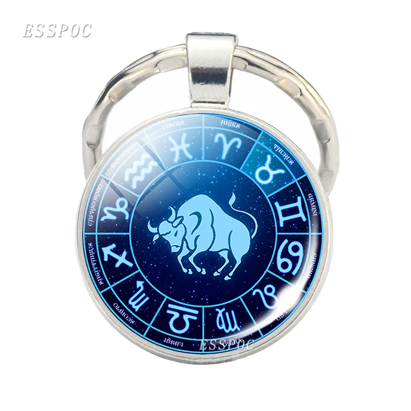 Fashion Zodiac Sign Keychain 12 Constellation Leo Virgo Libra Scorpio Sagittarius Pendant Metal Keyring Key Holder Gifts