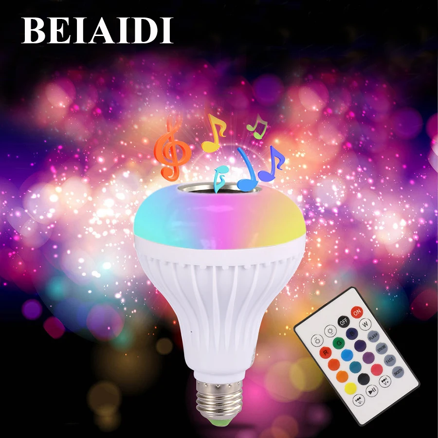 BEIAIDI 12W E27 Smart RGB Bluetooth Speaker Bulbs With Remote Controller Music Playing Lamp LED Audio Speaker RGB LED Bulb Lamp