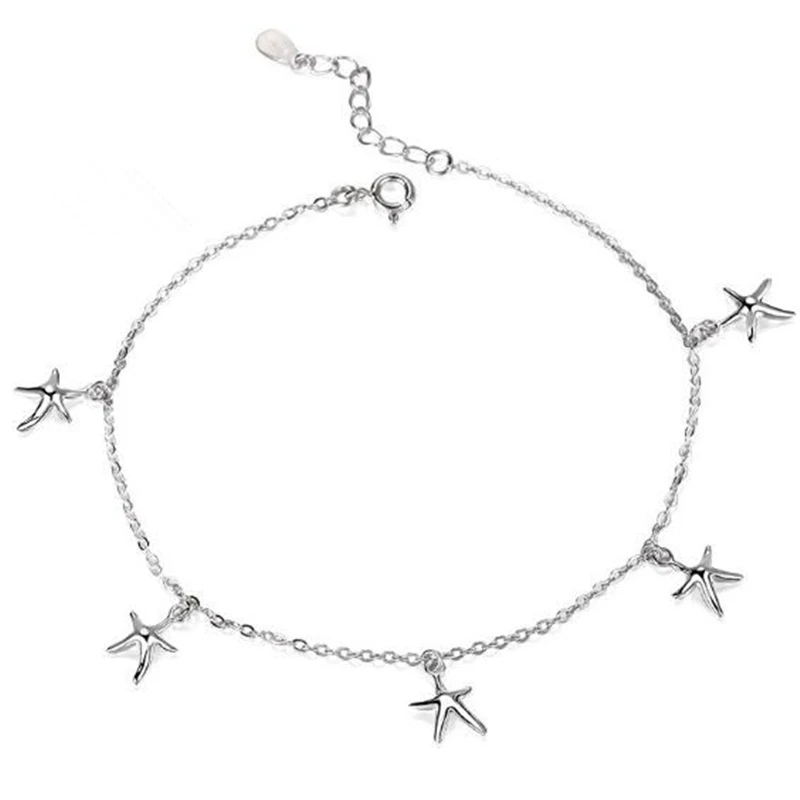 Genuine 925 Sterling Silver Starfish Anklets For Women Jewelry Beach