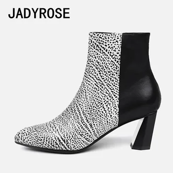 

British Stylish Women Short Boots Real Leather 5cm Square High Heels Autumn Winter Ankle Booties Design Ladies Bota Femininos