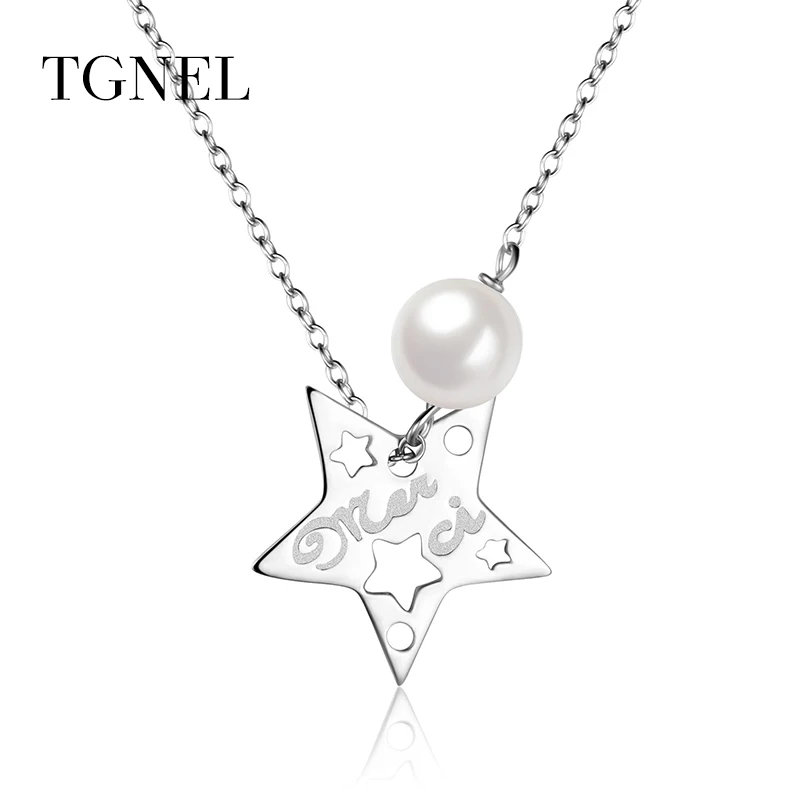

TGNEL S925 Sterling Silver Necklace Pendants Silver Color Fine Jewelry Star and Pearl Jewelry for Women 925 Silver Engagement
