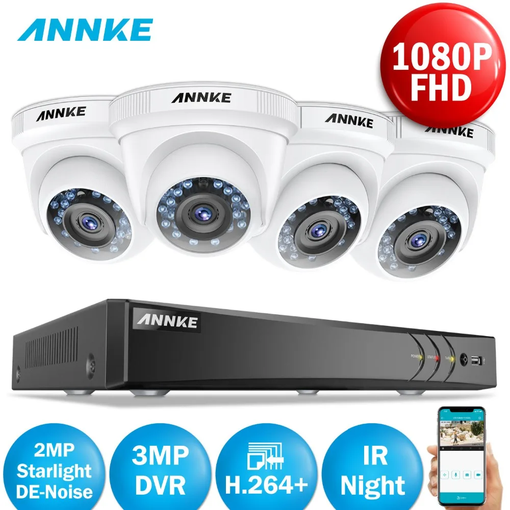 

ANNKE Starlight DE-Noise 3MP 4CH Security Camera System FHD 5in1 H.264+ DVR 4PCS 2MP 1080P Weatherproof Cam Auto IR Cut 3D DNR