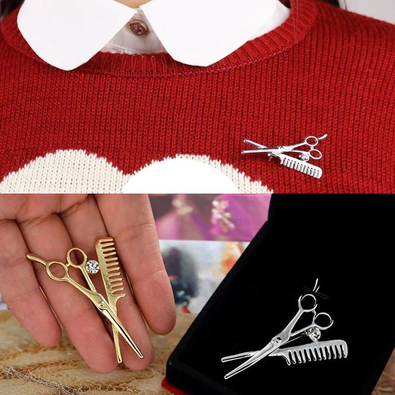 

LNRRABC Fashion Women Men Comb Scissors Styles Rhinestones Crystal Brooch Pin Jewelry Accessories broches mujer large brooches