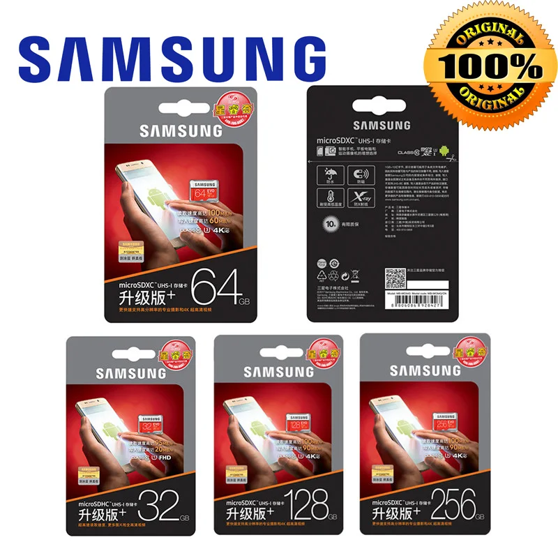 Samsung EVO карты памяти 32 Гб U1 micro sd card 64 Гб 128 ГБ 256 U3 4K флэш-карта памяти класса 10, крепящимся к голове, флеш-карты памяти tf 32 Гб 100 МБ/с