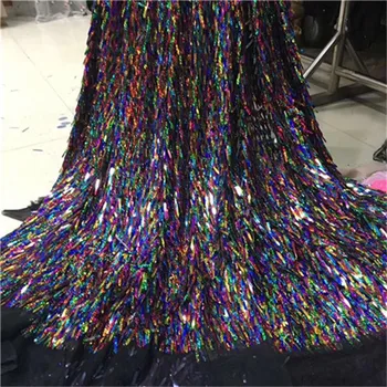 

African Glitter Lace Fabric 450*135CM Gold African Lace Fabric With Sequin High Quality Sequin Fabric For Evening Wedding Dress