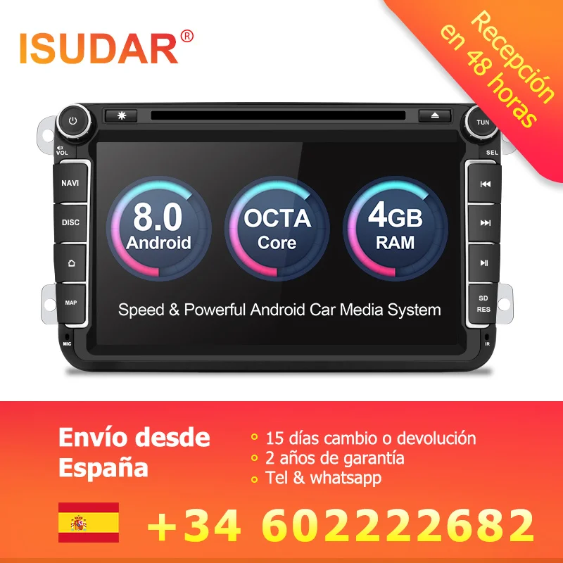 Isudar coche reproductor Multimedia GPS Android 8,0 2 Din para VW/Volkswagen/POLO/PASSAT Golf/trasera cámara de pantalla táctil capacitiva