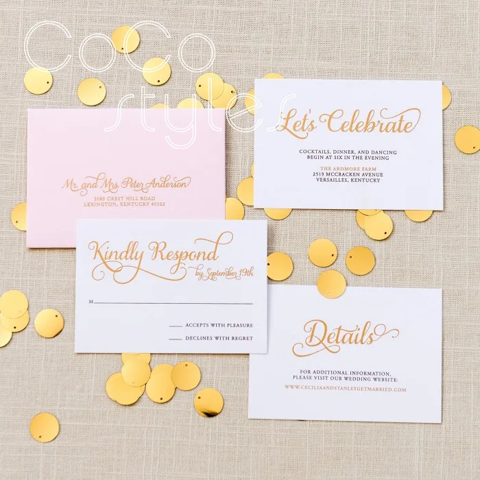  Cocostyles customized shiny glitter invitation card set with gold foiling printing for fantasy wedd - 32890848780