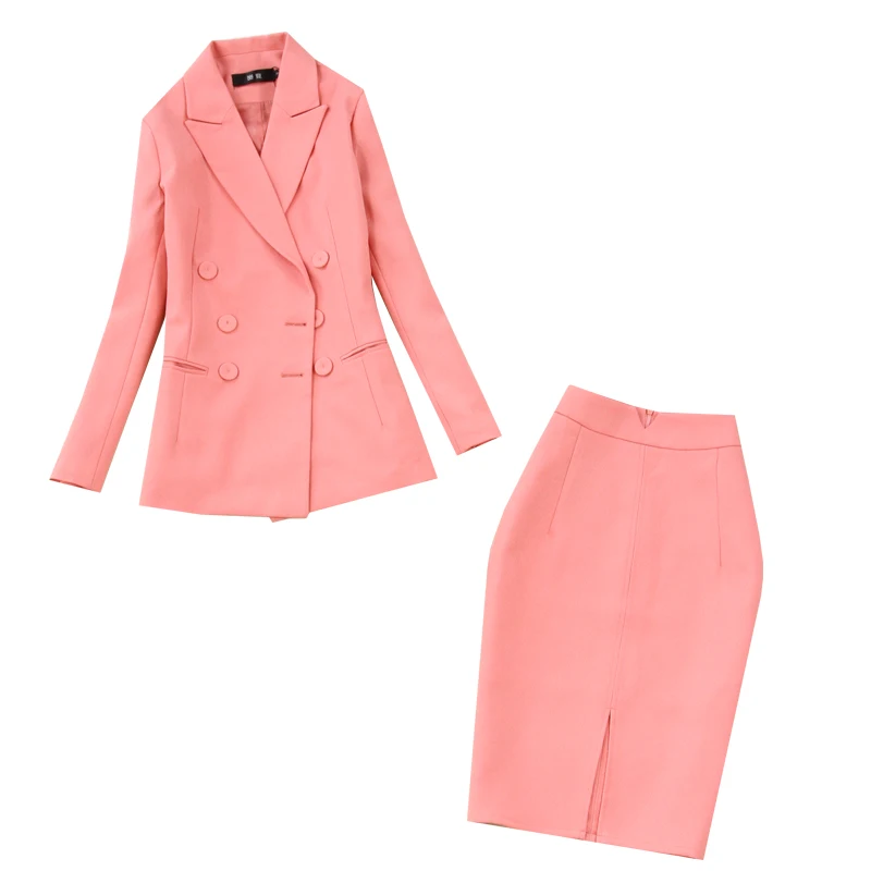 Women's suits 2019 autumn new women's large size double-breasted pink suit jacket bag hip split half-length skirt two-piece