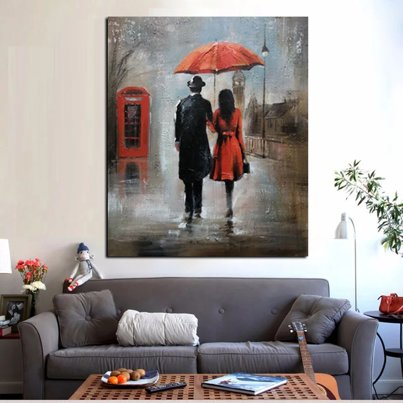 HD Print Wall Art Romance Couple Rain Day Street Landscape Poster Oil Painting on Canvas Modern Wall Picture For Living Room
