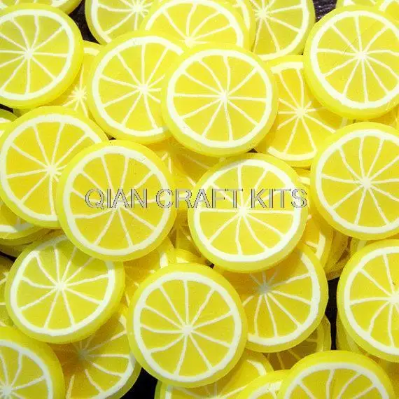 

500pcs Lemon Polymer Clay Cane Fruit Fimo Cane Slices 10mm Decoden Miniature Sweets Kawaii Scrapbooking Nail Art
