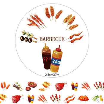

NEW 1Roll=25mm*7M HighQuality Barbecue Pattern Japanese Washi Decorative Adhesive Tape DIY Masking Paper Tape Label Sticker gift