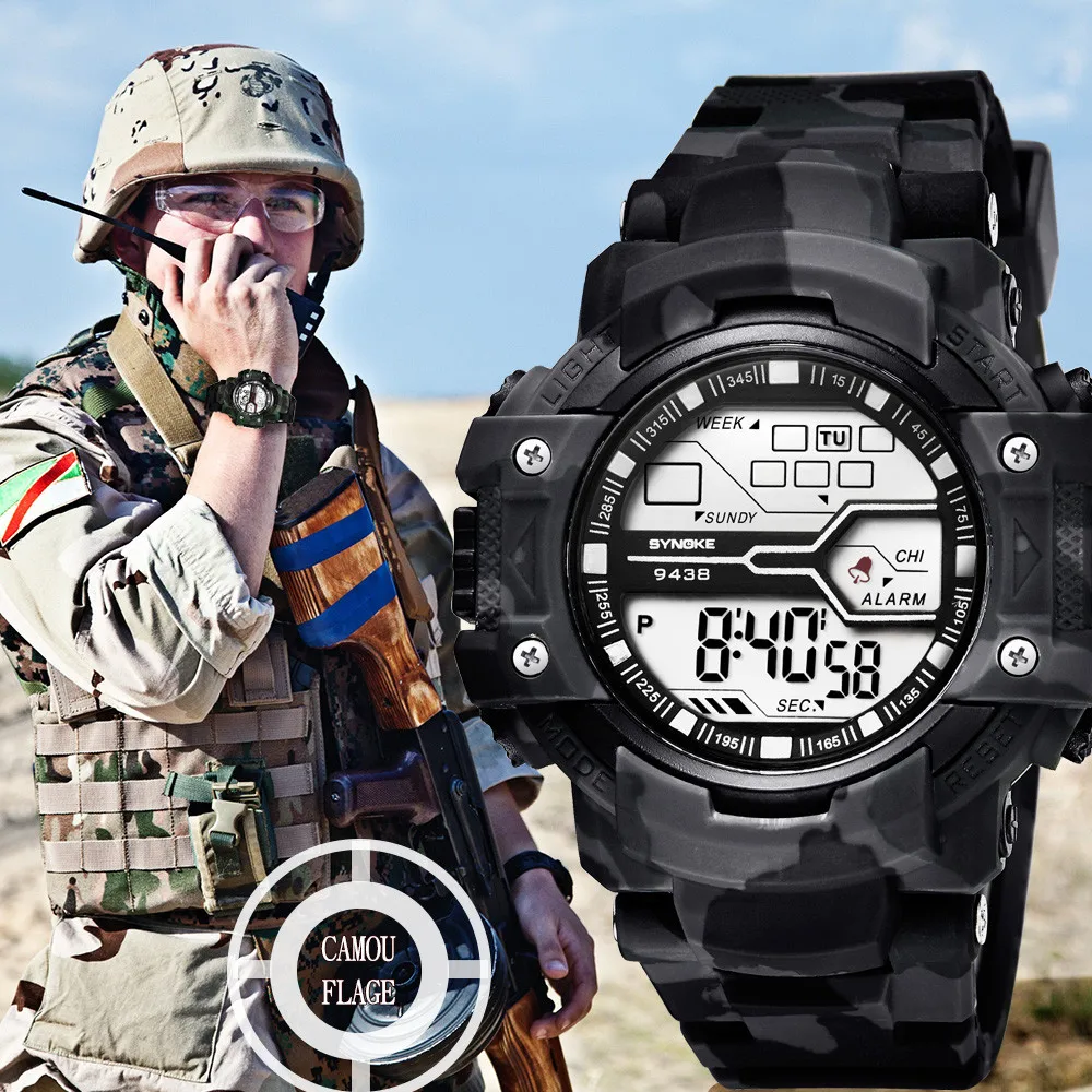 

Men's Multi Function Military Stainless Steel Wrisstwatches Sports Watch LED Digital Dual Movement Luminous watch Les Hommes -20