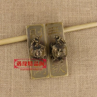 

Ancient Brass Dragon Turtle Hand-held Paper-and-Copper Scale (Seal Carving. No desire is just) a pair