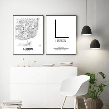 

Canvas Painting Modern Wall Art Poster Lisbon City Map For Living Room Home Decor Artwork Picture