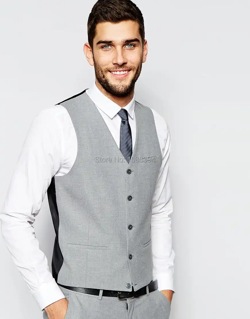 Camiseta Ajustada Sin Mangas Para Hombre Chaleco De Traje Para Hombre Ropa Social Moda Formal De Boda Chaleco De Boda Gris Claro Para Novio Grooms Wedding Vest Traje De Modahombre Trajes Aliexpress