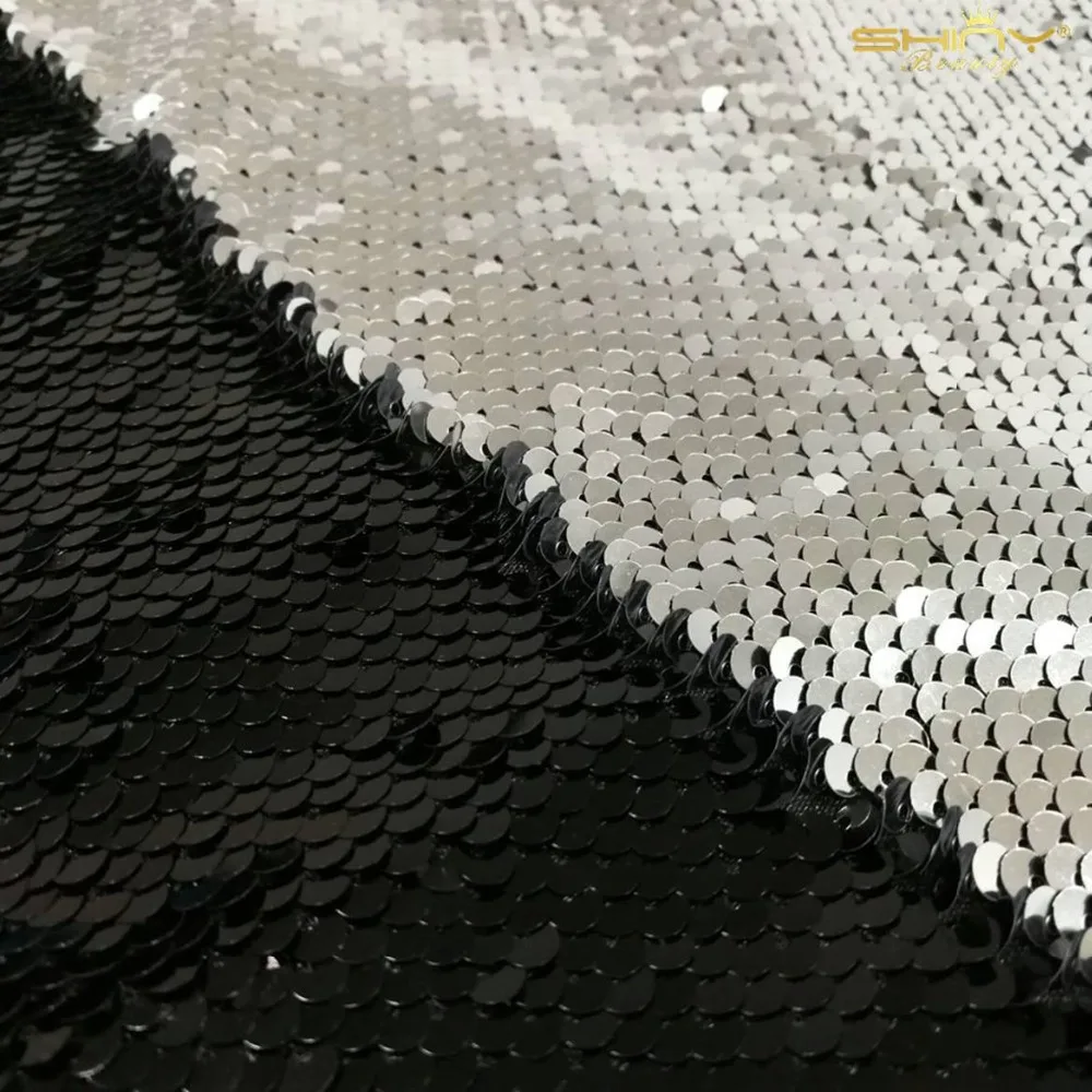 Sequin Fabric By The Yard Black to Silver Two Tone Sequin Fabric