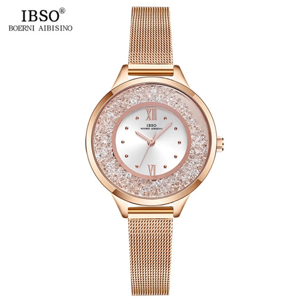 2019 Фирменные женские модные часы IBSO с сетчатым ремешком кристаллами и стразами