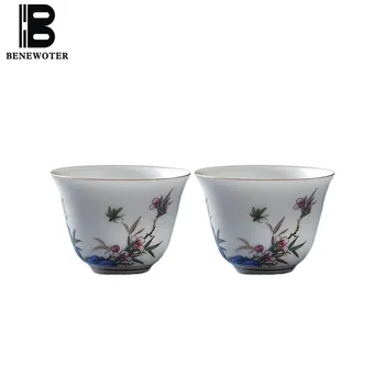 

2PCS/Lot 60ml Ceramic Porcelain Small Tea Cups Shallow Relief Pattern Tea Bowls Chinese Kung Fu Tea Set Drinkware Master Cups