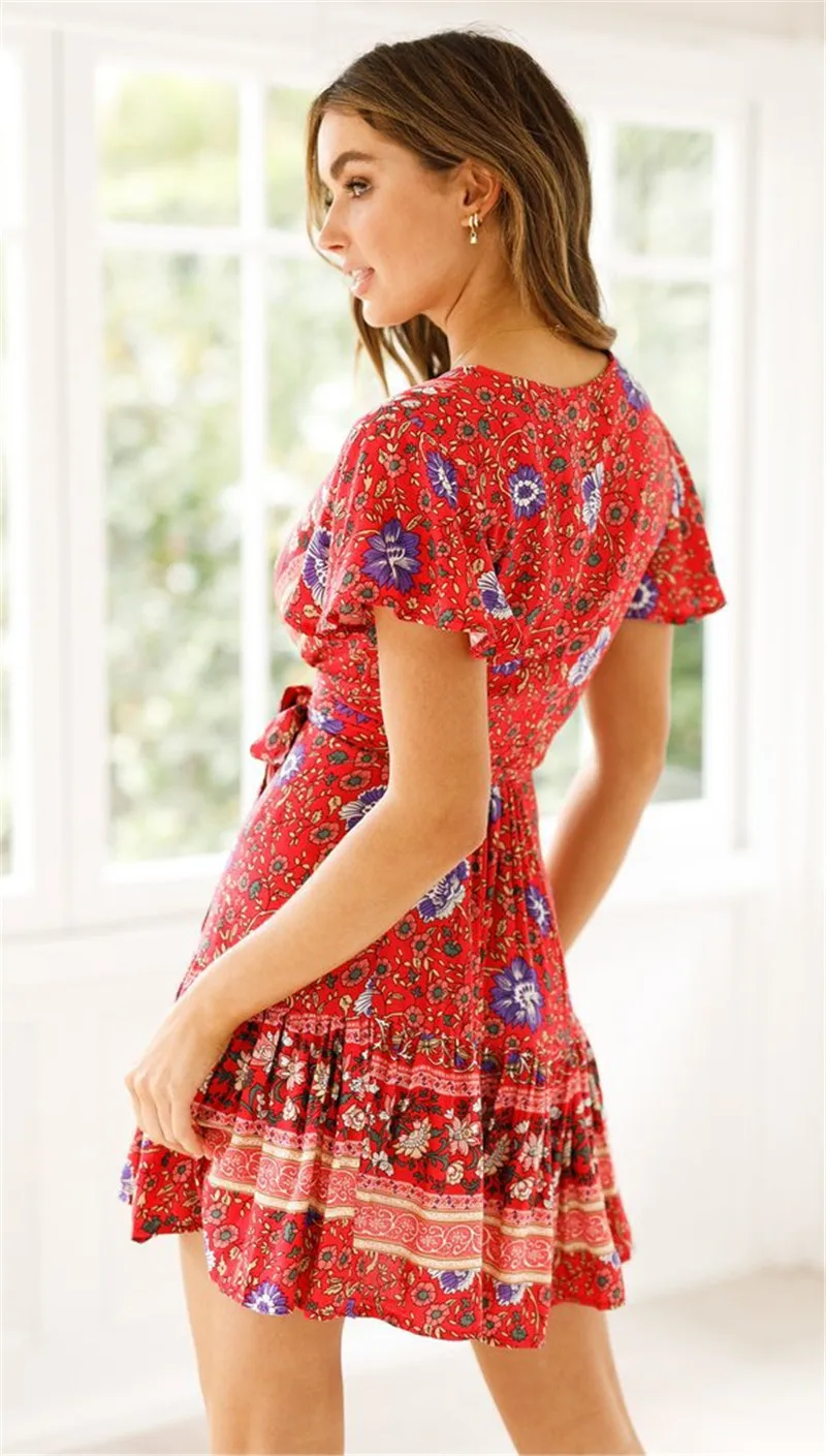 boho v neck summer print dress06
